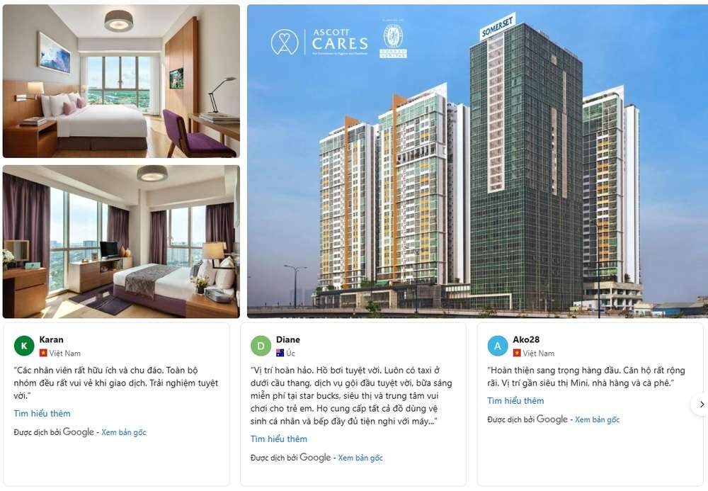 Khách hàng đánh giá cao dịch vụ tại Somerset Vista (Ảnh: Web Booking)