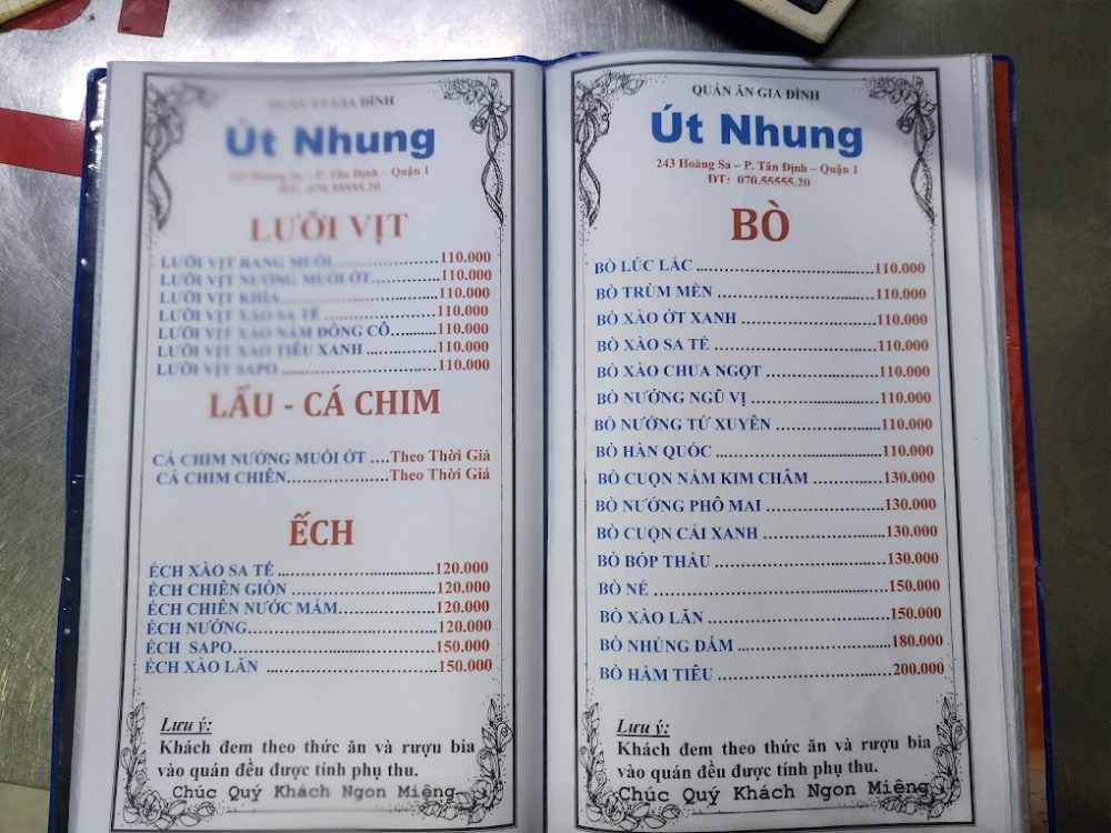 Menu quán đa dạng món ăn (Ảnh: sưu tầm Internet)