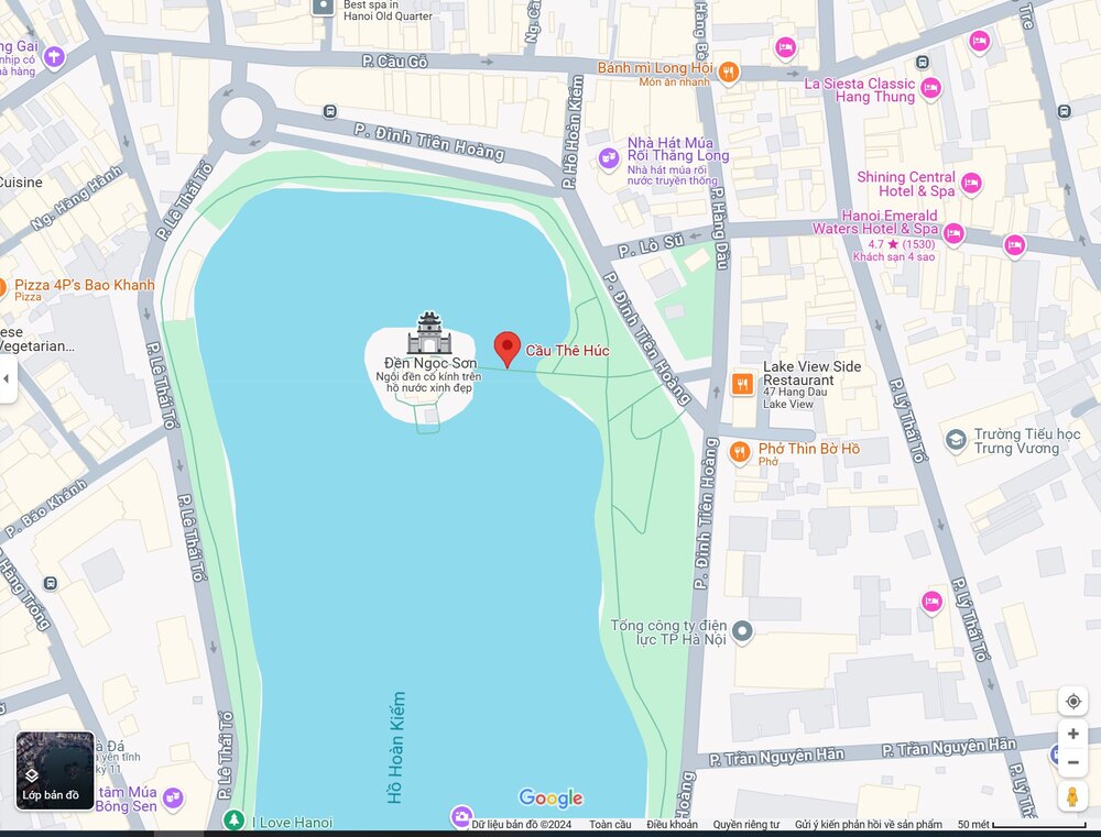 Bản đồ Google Maps với vị trí Cầu Thê Húc được đánh dấu rõ ràng (Ảnh: Nguồn Google Map)