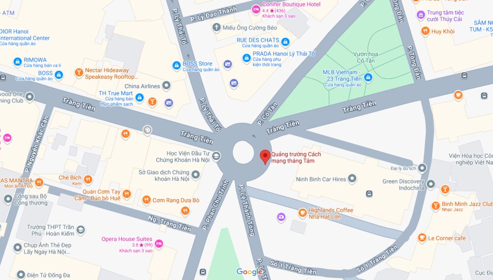 Bản đồ Google Maps với vị trí Quảng trường 19-8 được đánh dấu (Ảnh: Google maps)