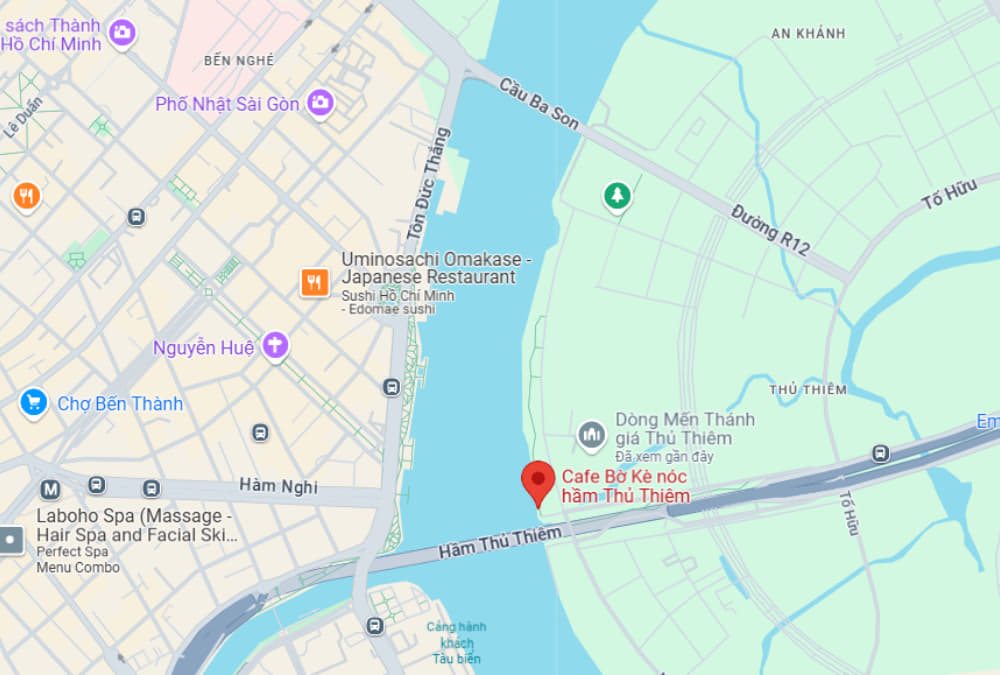 Hình ảnh vị trí cafe bờ kè Thủ Thiêm trên bản đồ (Ảnh: Google Maps)