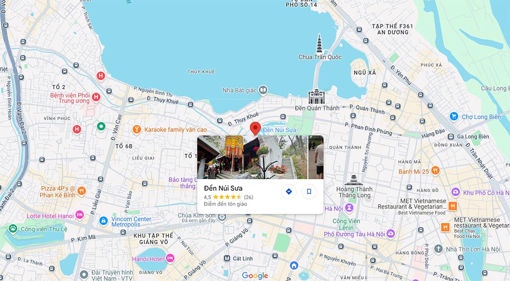 Hình ảnh đền Núi Sưa theo Google Map (Ảnh: Google Maps)