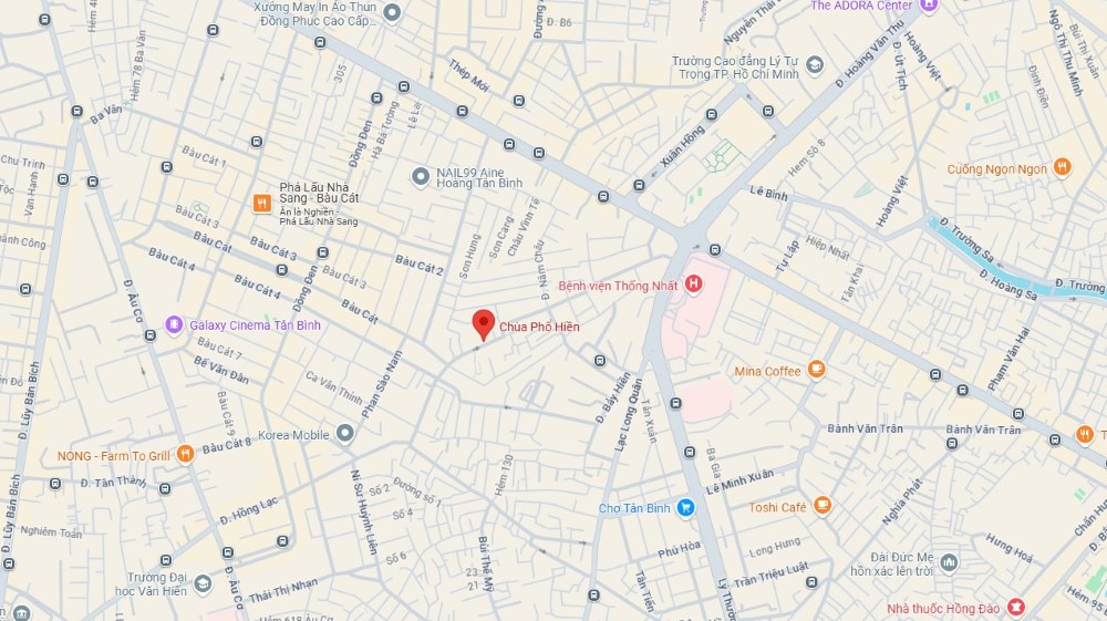 Vị trí của chùa Phổ Hiền trên bản đồ. (Ảnh: Google Maps)