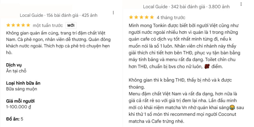 Đánh giá khách hàng về Tonkin Specialty Coffee