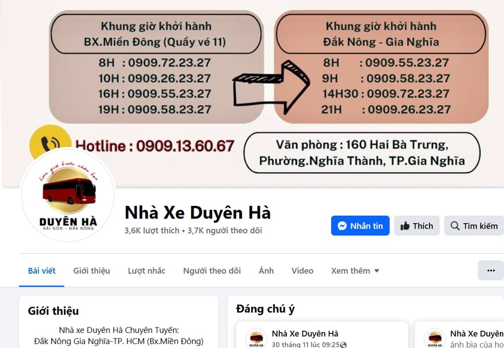 Bạn có thể truy cập Fanpage của nhà xe trên Facebook để đặt xe