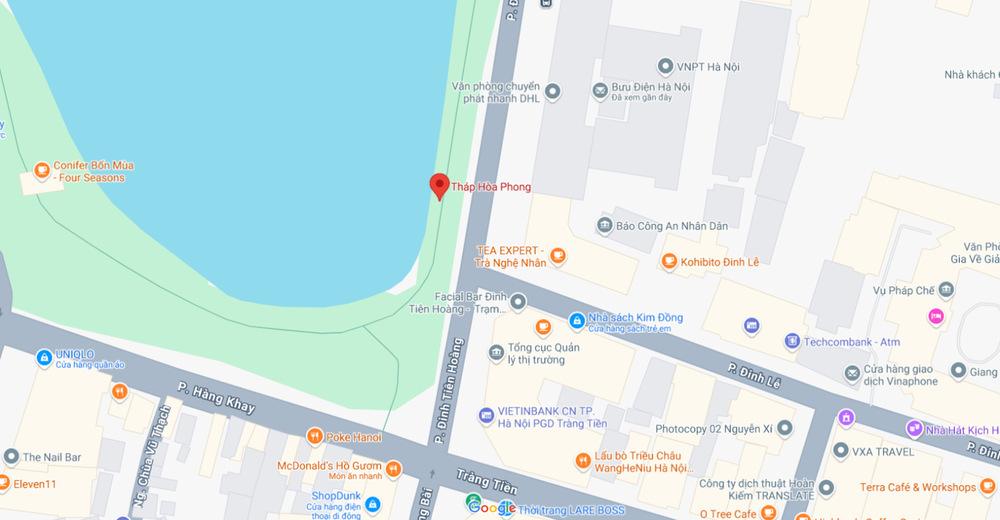 Bản đồ Google Maps với vị trí Tháp Hòa Phong được đánh dấu 