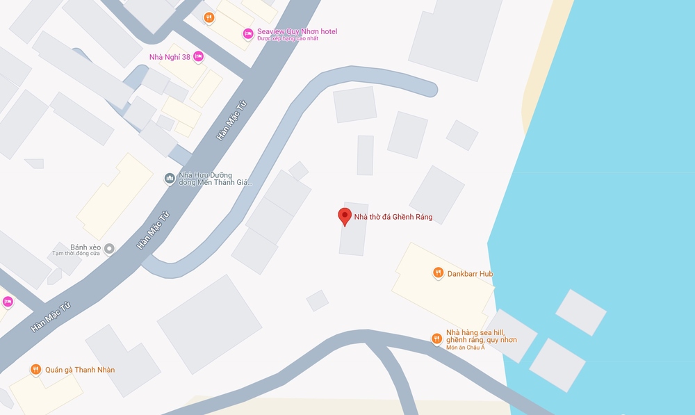 Bản đồ vị trí Nhà thờ Đá Ghềnh Ráng (Ảnh: Nguồn Google Map)