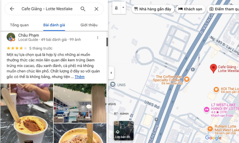 Bài đánh giá của khách hàng về Cafe Giảng.