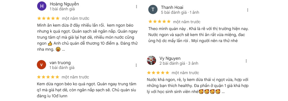 Khách hàng đánh giá cao chất lượng kem dừa mát lạnh và các món ăn kèm ngon miệng (Ảnh: sưu tầm Internet)