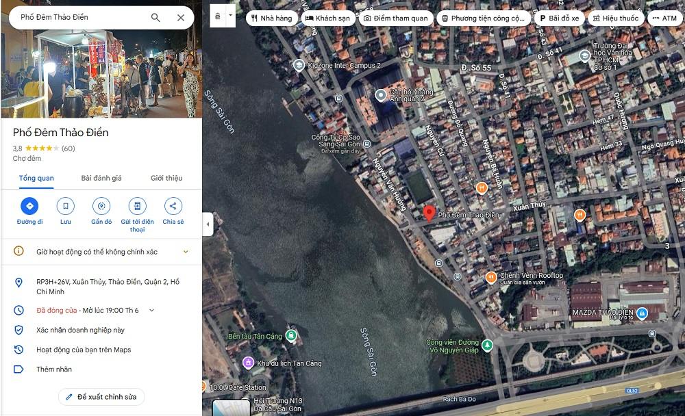 Phố đêm Thảo Điền dài khoảng 465m và nằm trên đường Xuân Thuỷ (Ảnh: Google Maps)