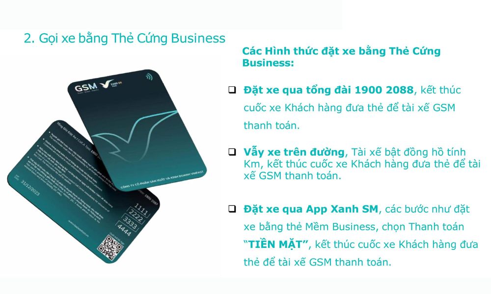 3 cách đặt xe Xanh SM bằng thẻ cứng Business (Ảnh: Xanh SM)