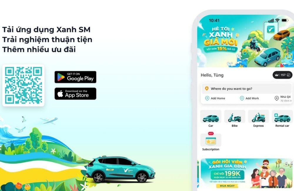 Tải app Xanh SM để di chuyển thuận tiện hơn (Ảnh: Xanh SM)