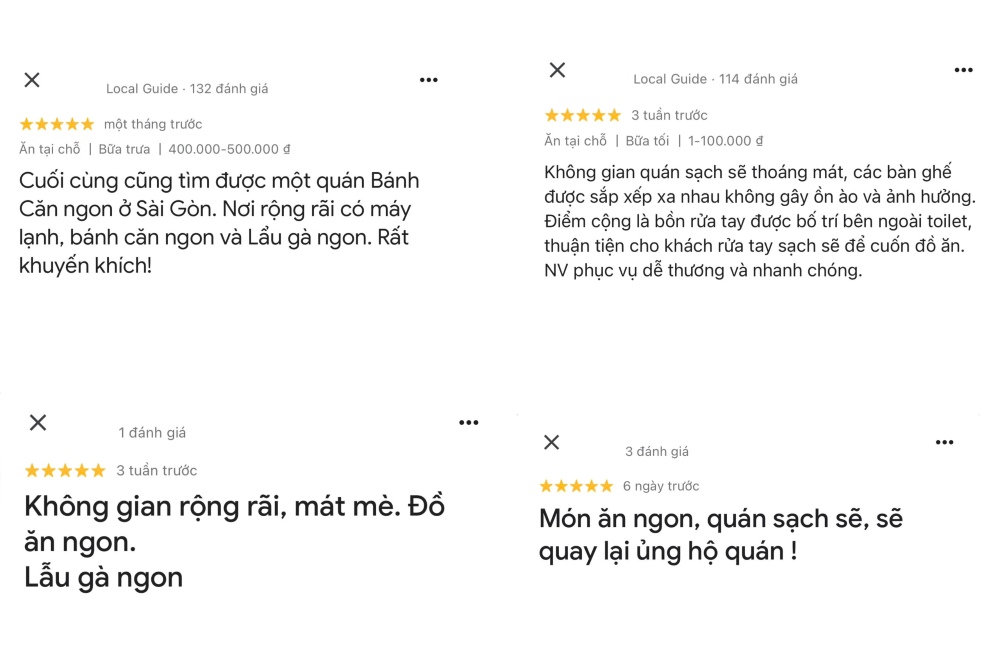 Một số đánh giá về quán trên Google Maps