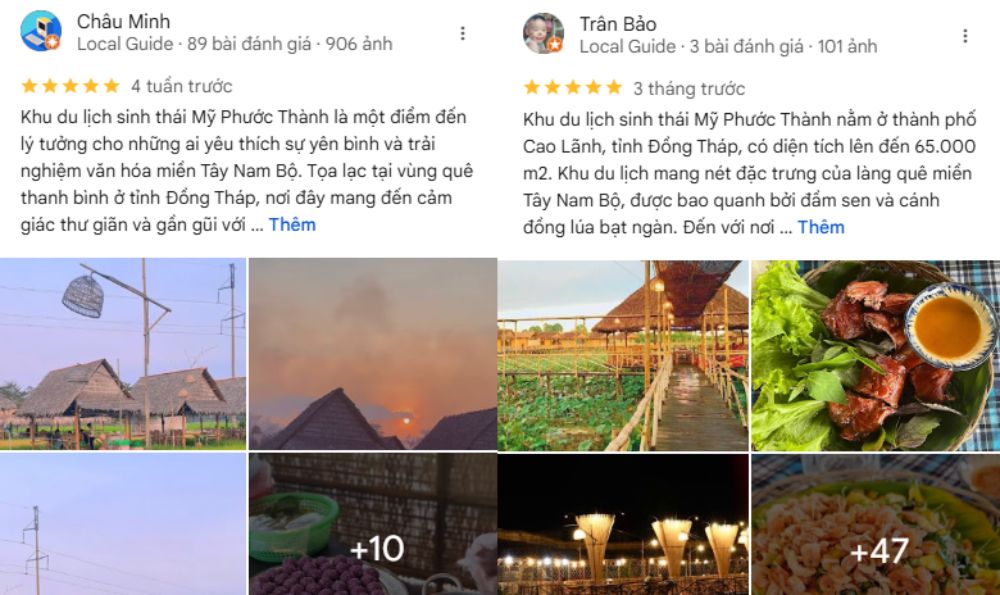 Khách hàng đánh giá khu du lịch Mỹ Phước Thành rất tích cực (Ảnh: Google maps)