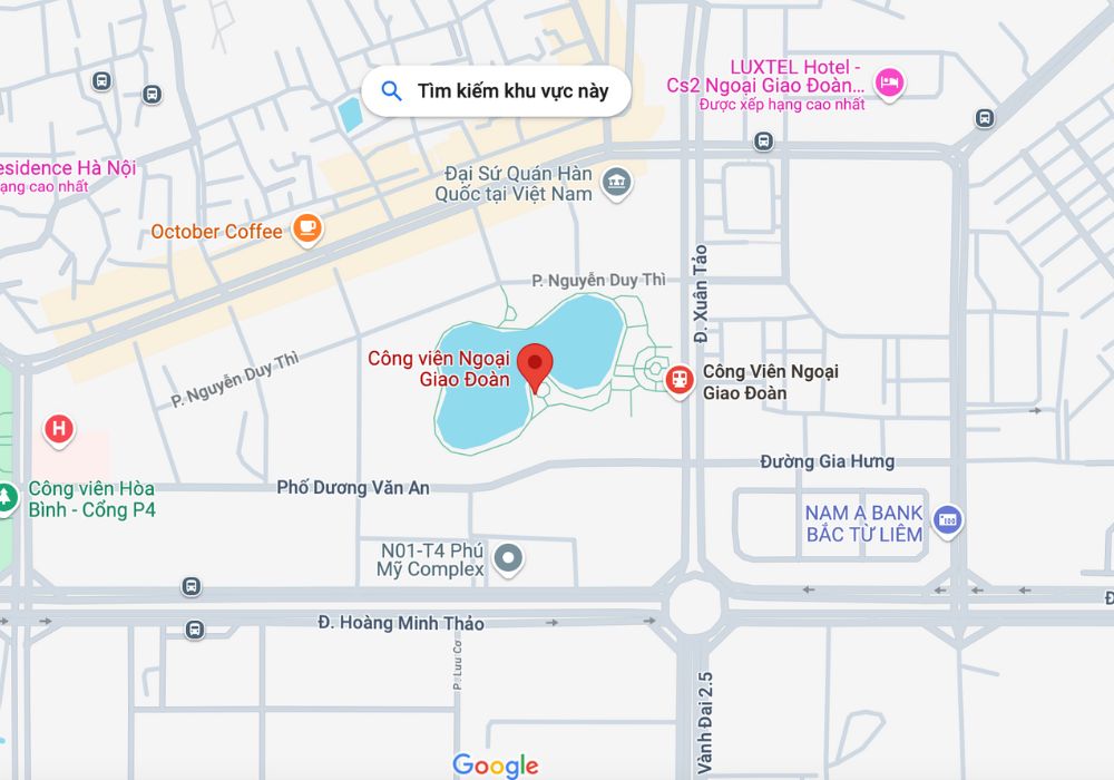 Vị trí của Công viên Ngoại giao Đoàn trên bản đồ (Ảnh: Google Maps)