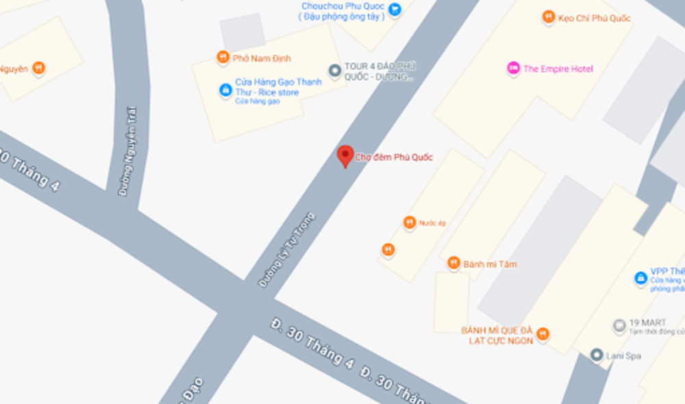 Bản đồ chỉ dẫn đường đến chợ đêm Phú Quốc (Ảnh: Google maps)