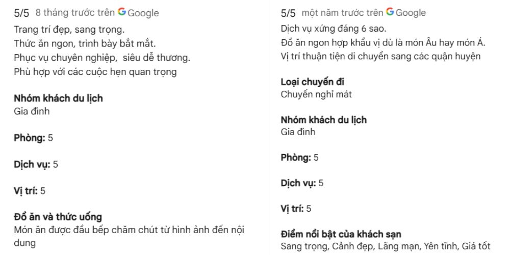 Feedback khách hàng tại khách sạn Park Hyatt Saigon 