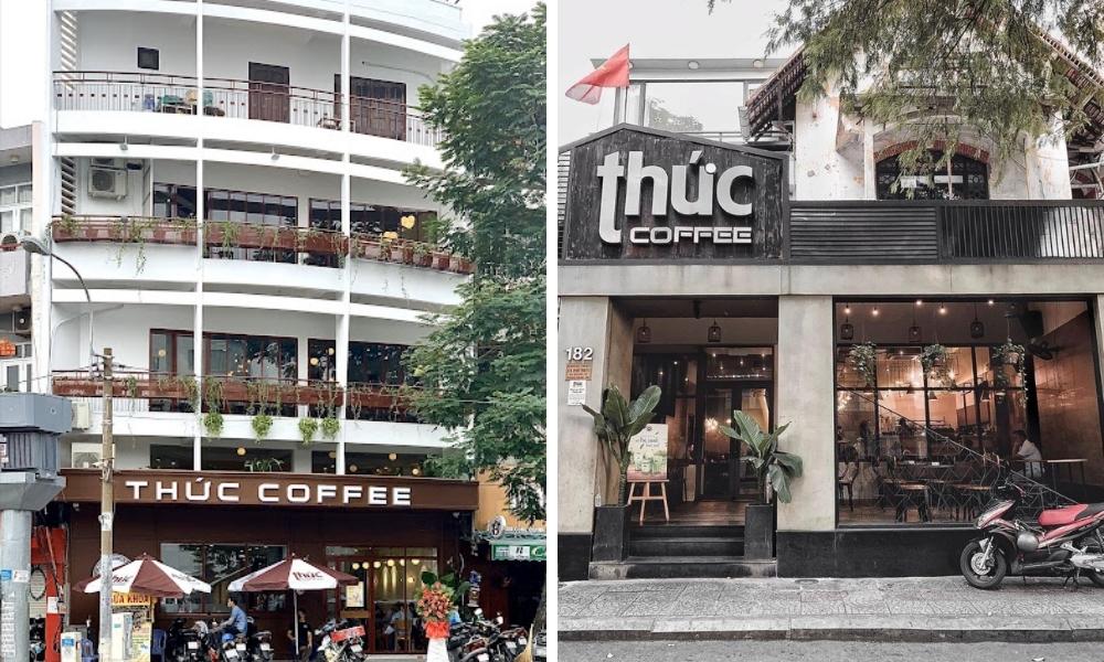 Không gian bên ngoài của Thức Coffee được thiết kế hiện đại và gần gũi 