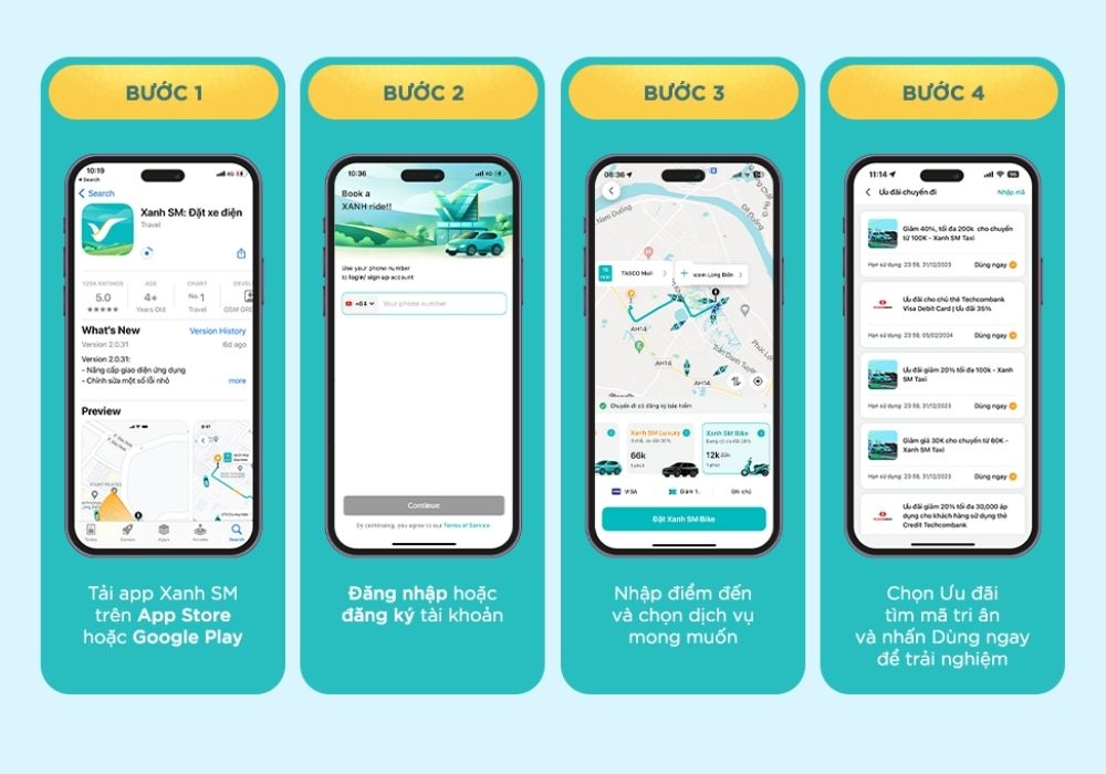 Hướng dẫn các bước tải app và sử dụng Xanh SM