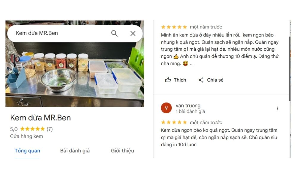 Nhận xét và đánh giá của khách hàng về kem dừa MR.Ben (Ảnh: Sưu tầm Internet)