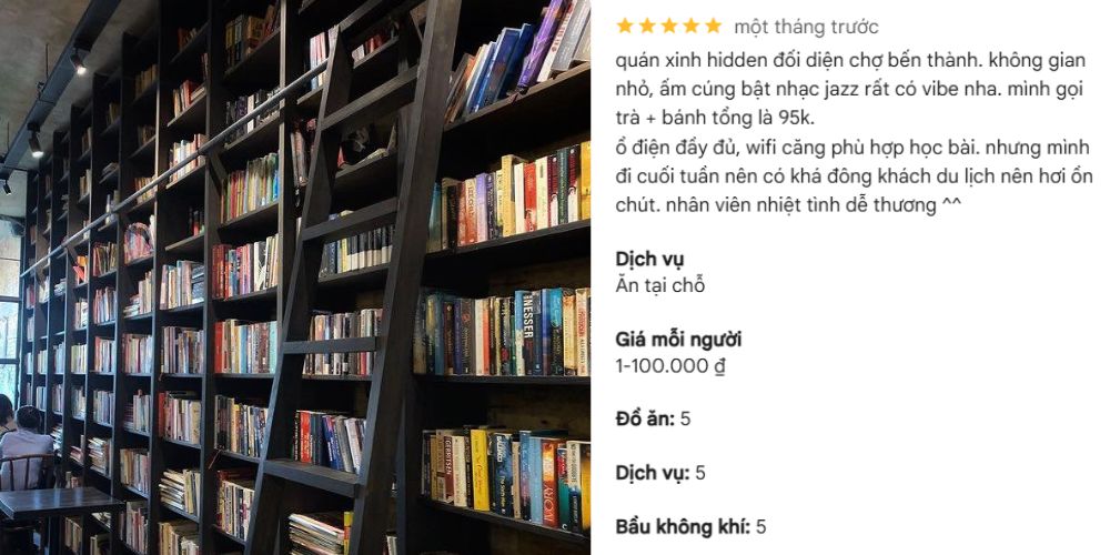 Một góc thư viện sách tại Soo Kafe Bến Thành