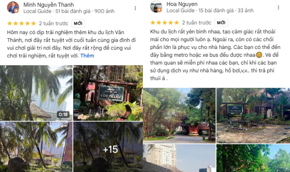 Khách hàng đánh giá khu du lịch Văn Thánh phù hợp để thư giãn cuối tuần (Ảnh: Google maps)