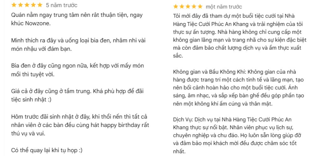 Đánh giá khách hàng về chất lượng dịch vụ tại Phúc An Khang 