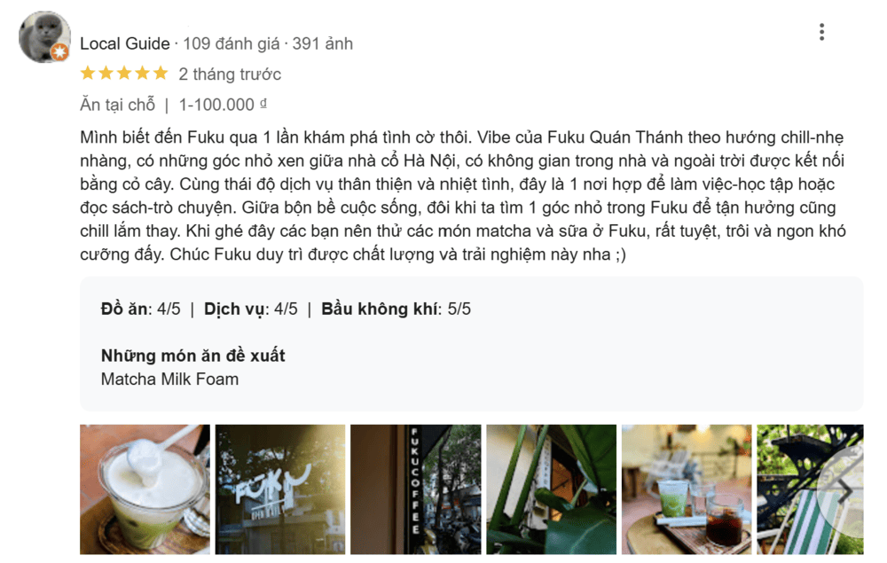 Đánh giá của khách hàng về Fuku Coffee 