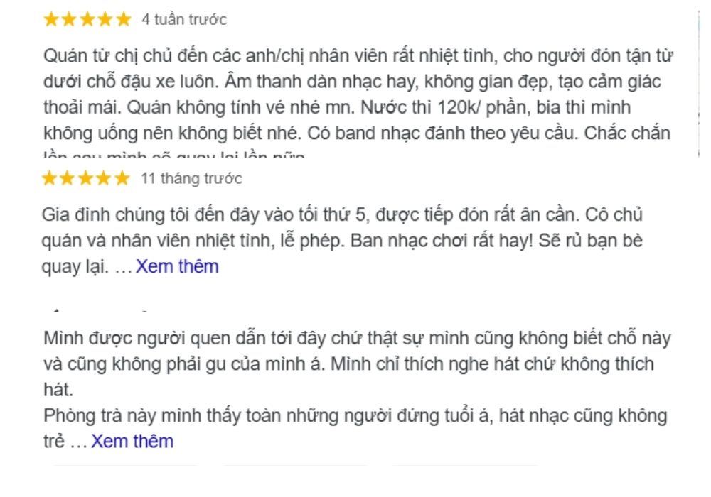 Đánh giá và nhận xét của khách hàng khi trải nghiệm Phòng trà Hát Với Nhau Số 8 (Ảnh: Sưu tầm Internet)