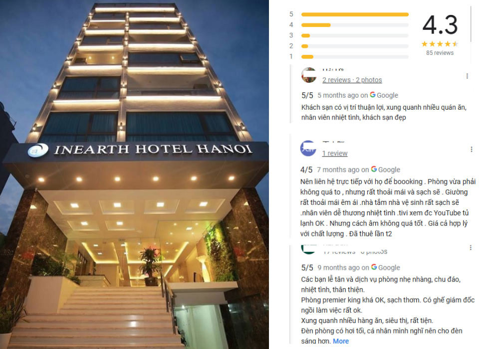 INEARTH Hotel Hanoi  nhận được nhiều đánh giá tích cực từ khách thuê phòng 