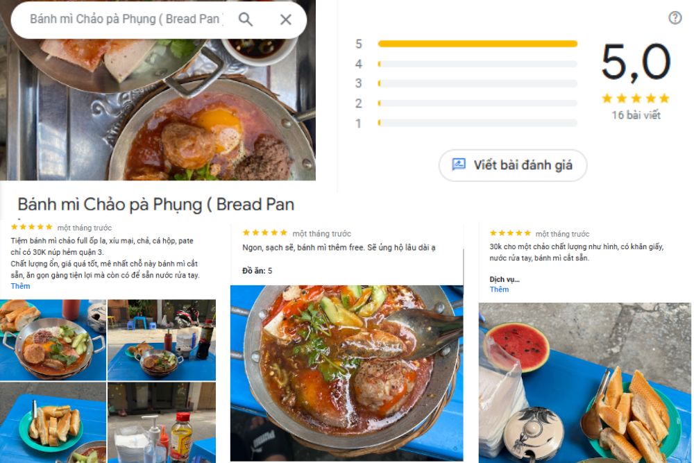 Bánh mì chảo Pà Phụng nhận được sự yêu thích từ khách hàng với 5/5 sao đánh giá trên Google (Ảnh: Google Maps)