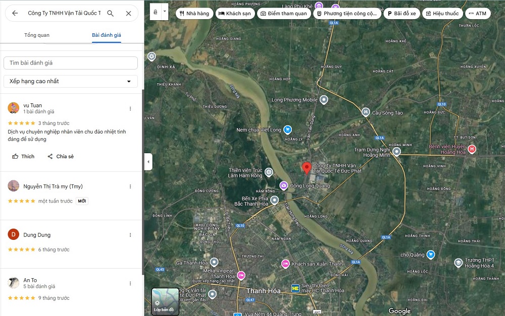 Đánh giá của khách hàng trên Google Maps (Ảnh: Google Maps)