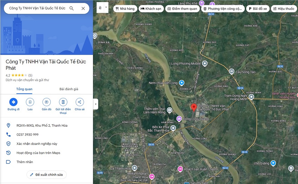 Trụ sở Công ty TNHH Vận tải Quốc Tế Đức Phát tại khu phố 2, phường Tào Xuyên, TP Thanh Hoá (Ảnh: Google Maps)