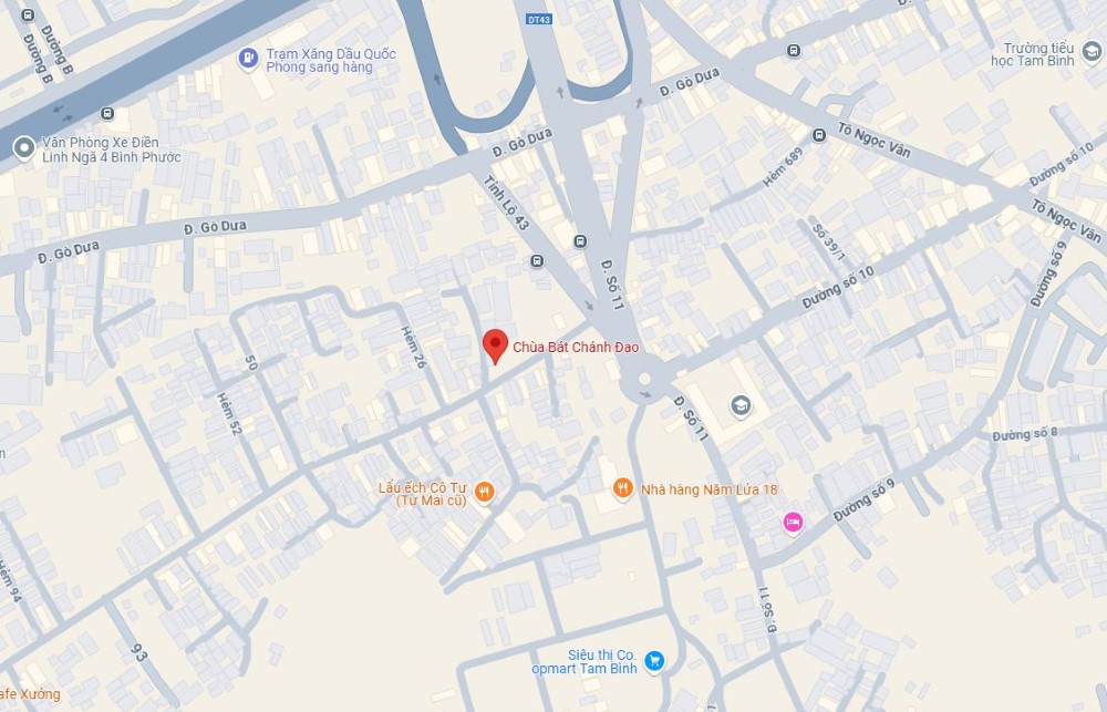 Chùa Bát Chánh Đạo nằm gần các trục đường lớn tại Thủ Đức (Ảnh: Google Maps)