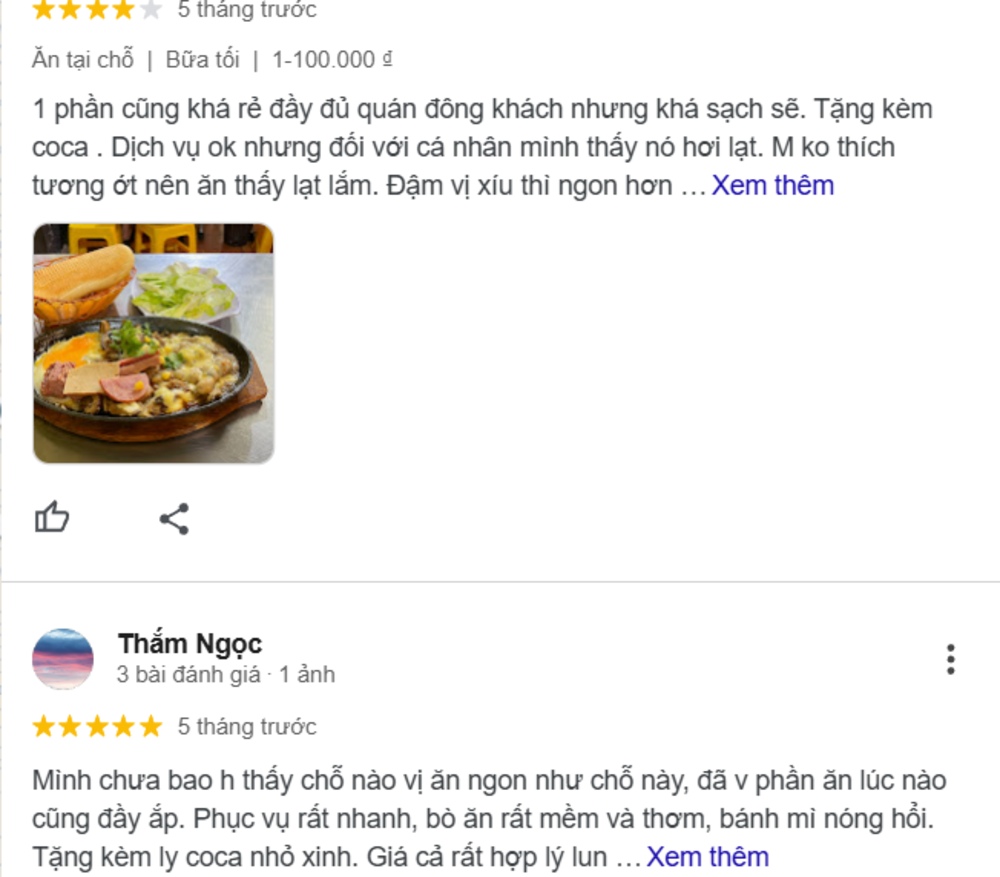 Khách hàng có những đánh giá tích cực về Bò né Beefsteak (Ảnh: Sưu tầm Internet)