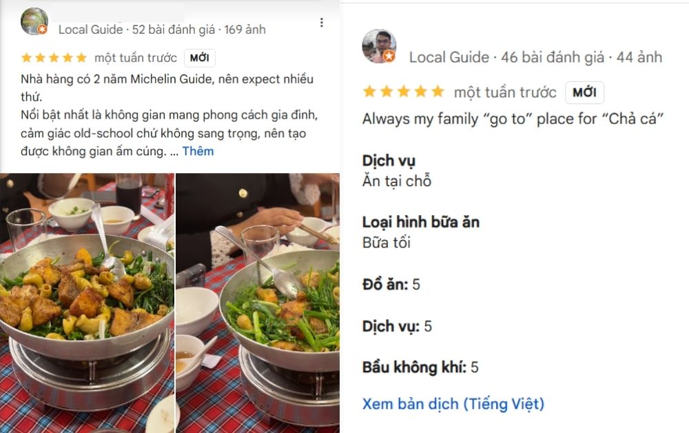 Chả cá Anh Vũ được khách hàng đánh giá là xứng danh Michelin Guide