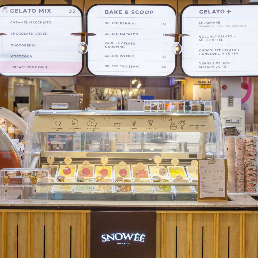 Menu tại tiệm bánh Snowee Gelato đa dạng