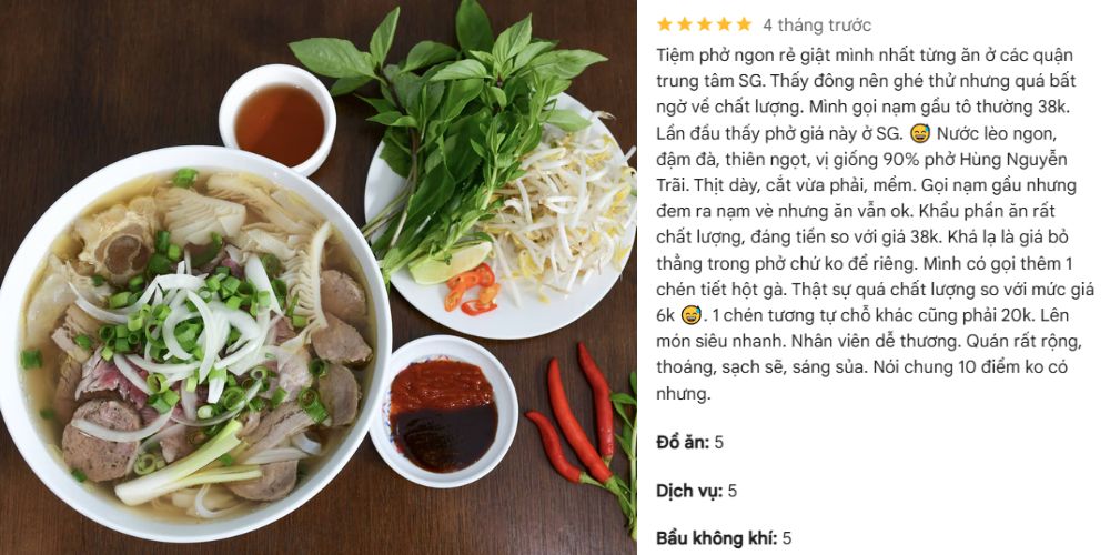 Nhận xét khách hàng về tiệm phở Thắng 