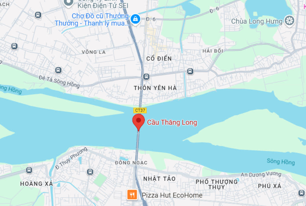 Hình ảnh vị trí cầu Thăng Long trên bản đồ (Ảnh: Google Maps)