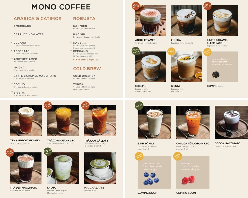 Tham khảo menu đồ uống tại Mono Coffee Lab (Ảnh: Mono Coffee Lab) 