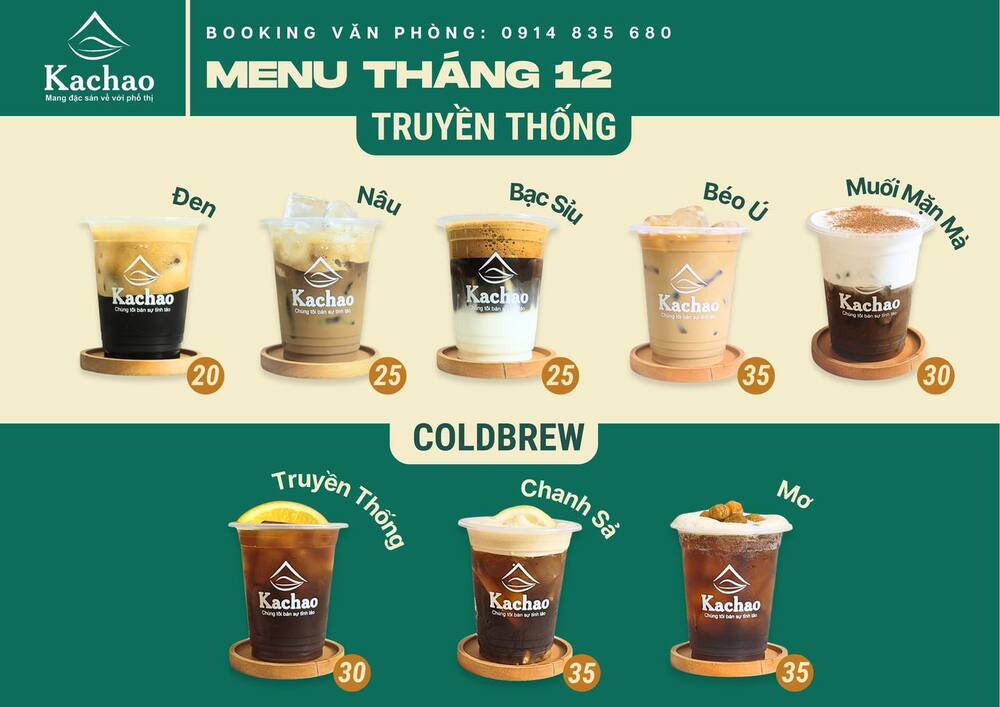 Thực đơn cafe của KACHAO với nhiều hương vị đặc sắc