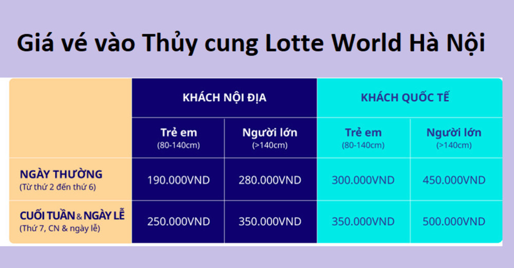 Bảng giá vé thủy cung lotte Hà nội 