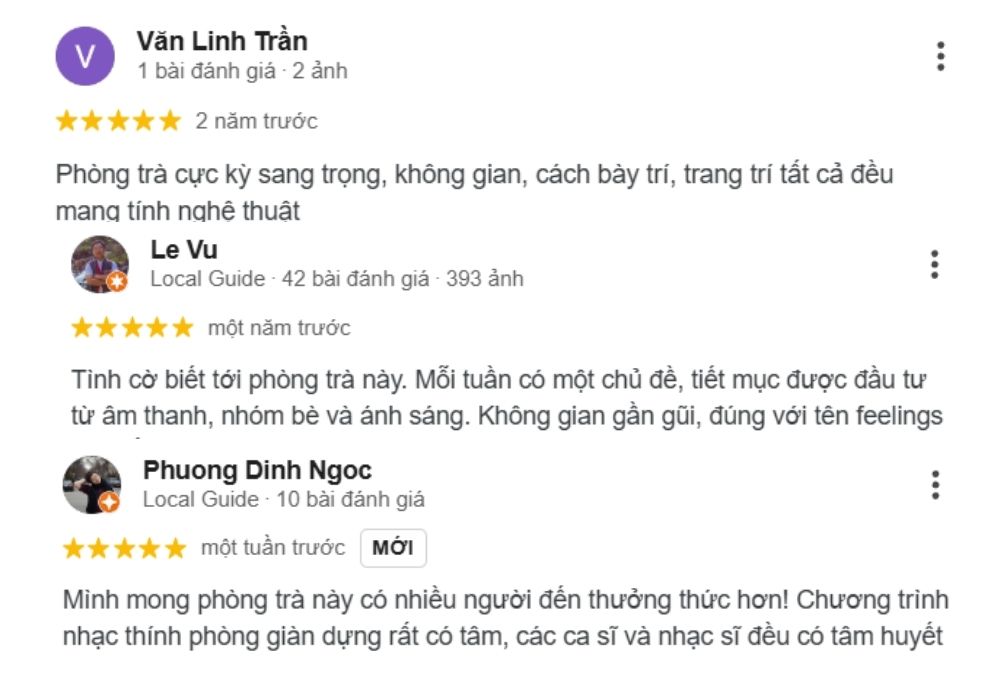 Phòng trà Feelings nhận được đánh giá tích cực từ khách hàng (Ảnh: Sưu tầm Internet)