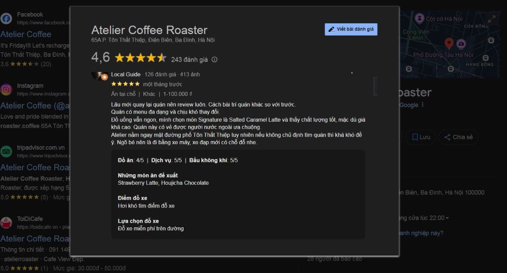 Nhiều thực khách đánh giá tốt về Atelier Coffee Roaster (Ảnh: Atelier Coffee Roaster)