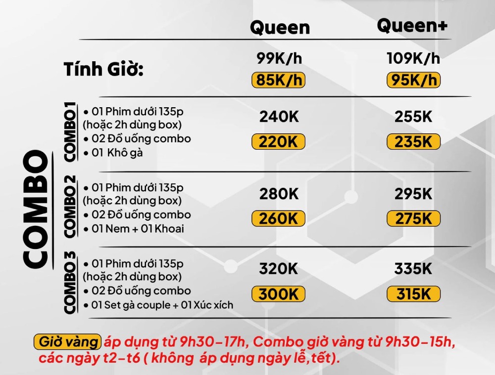 Bảng giá combo box tại T Box Cafe Phim Đào Tấn