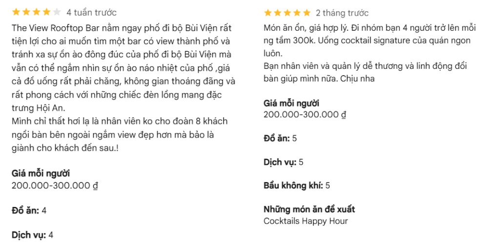 Feedback khách hàng về The View Rooftop Bar 