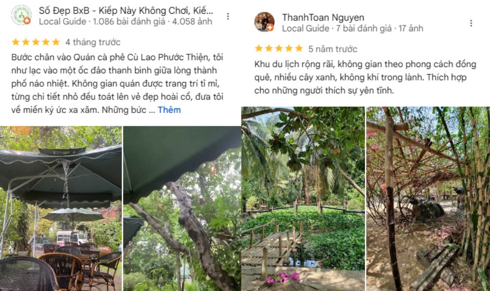 Không gian đậm chất vườn quê của khu du lịch Cù Lao khiến du khách thích thú (Ảnh: Google maps)