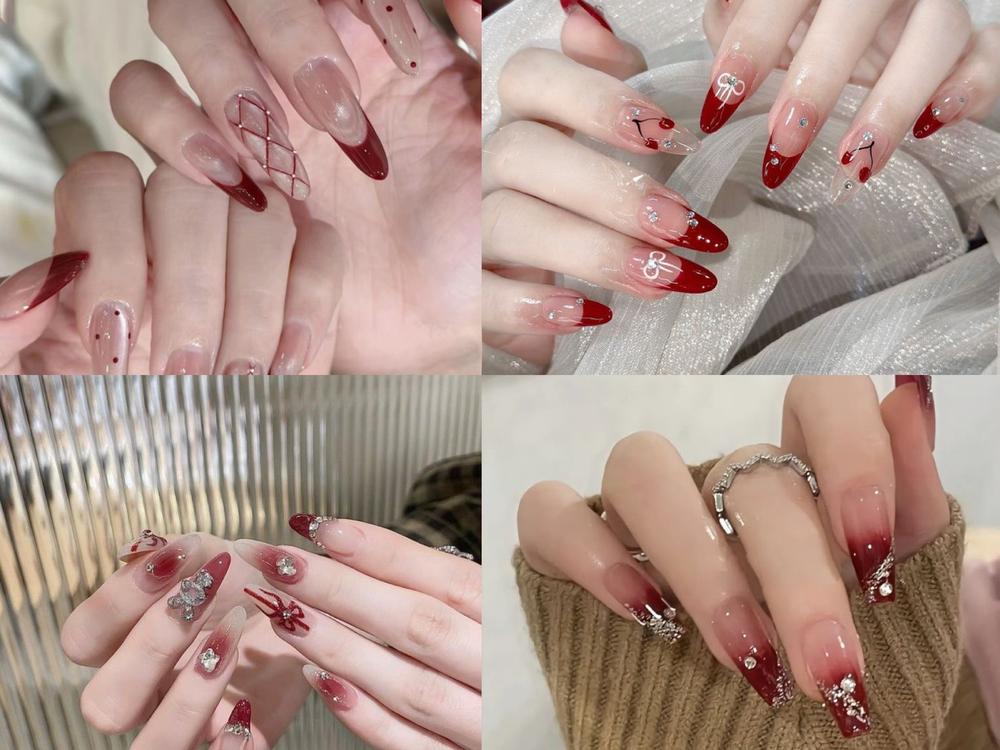 Mẫu nail tone đỏ cho nàng nhẹ nhàng, tiểu thư