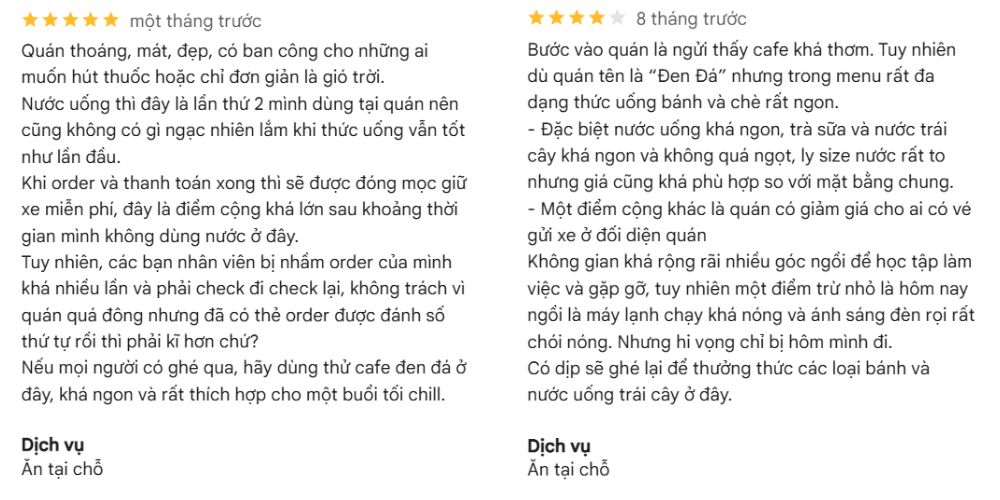 Đen Đá nhận được nhiều lời đánh giá về dịch vụ và menu 