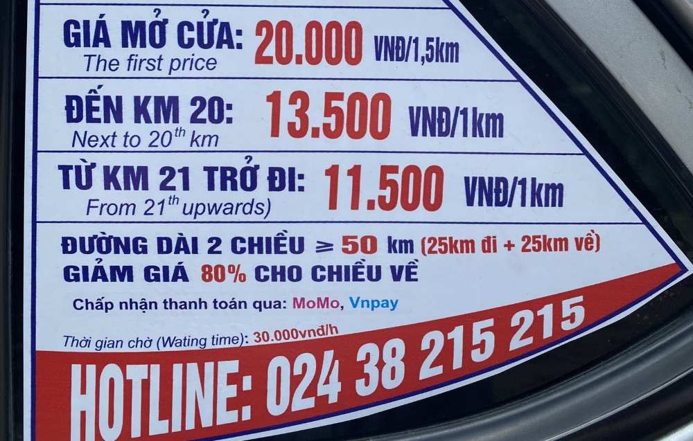 Bảng giá cước Taxi Thanh Nga tham khảo 